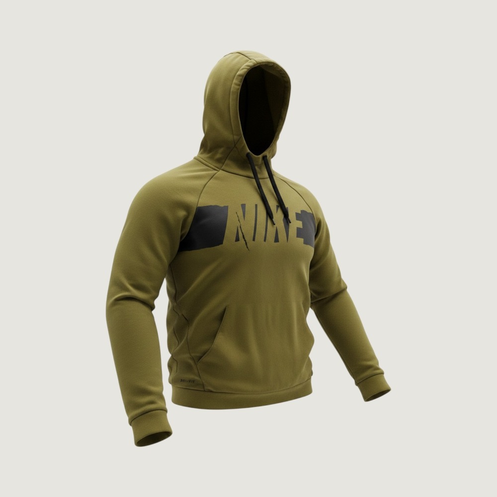 Nike Mens Hoodie Olive Green Dri-FIT Fleece Pullover Graphic Logo Size S